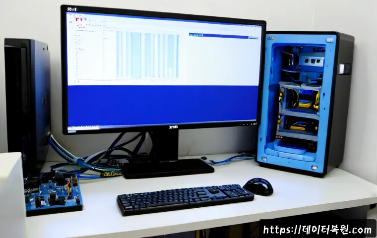 제기동 STATUS_KERNEL_BOOT_FAILURE - Photorealistic product workstation in a compact Jegi-dong repair office, ultrawide monitor showing a...