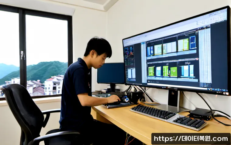 염곡동 STATUS_KERNEL_POWER_FAILURE - Photorealistic IT support workstation in a quiet Yeomgok-dong office, desktop computer suddenly powe...