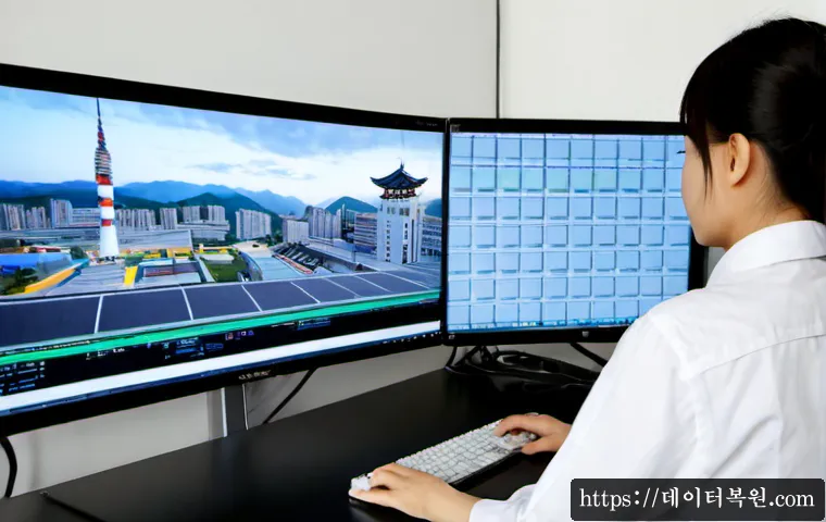통의동 STATUS_KERNEL_DATA_CORRUPTION - Photorealistic IT support workstation in a quiet Tongui-dong studio office, ultrawide monitor showin...