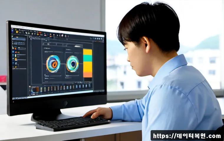 곤지암 자동복구 - Photorealistic IT technician at a modern desktop workstation, watching a computer automatically rest...
