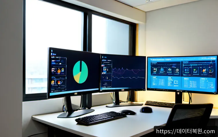 토정동 STATUS_STACK_OVERFLOW - Photorealistic IT support workstation in a compact Mapo-area office near Tojeong-dong, dual monitors...