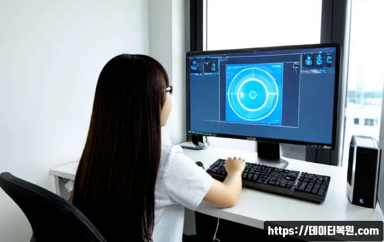 광명시 팬돌다 멈춤 - Photorealistic remote-support workstation in a modern Gwangmyeong apartment office, desktop PC tower...