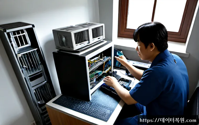신평동 컴퓨터 desktop 출장방문수리점 - Photorealistic desktop computer repair technician making a home visit in a compact Shinpyeong-dong a...