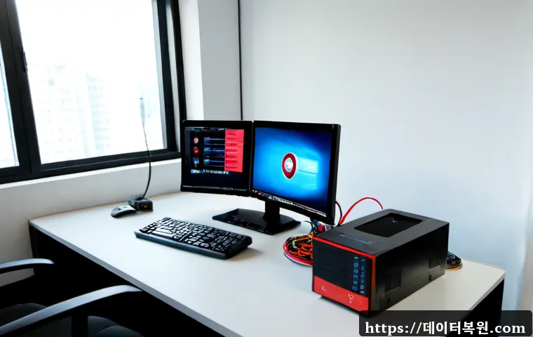 대방동 STATUS_KERNEL_MODULE_ACCESS_DENIED - Photorealistic remote-support workstation in a Daebang-dong apartment office, dual monitors showing ...
