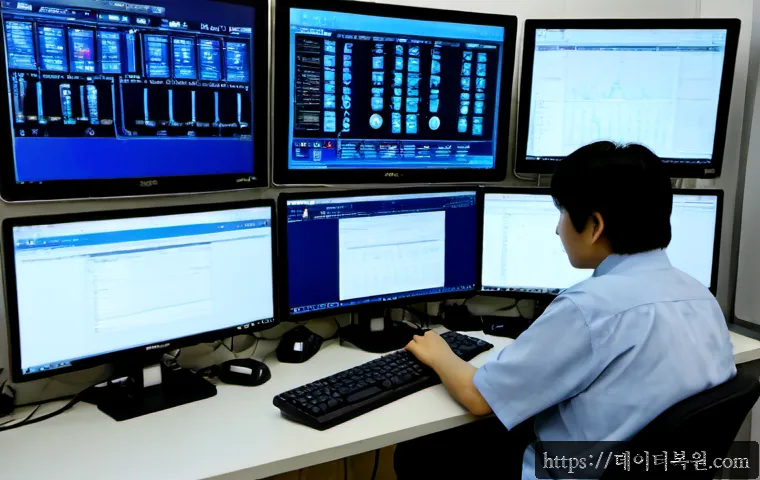 신문로 STATUS_MEMORY_VIOLATION - Photorealistic remote IT support workstation in a refined old central Seoul office near a tree-lined...