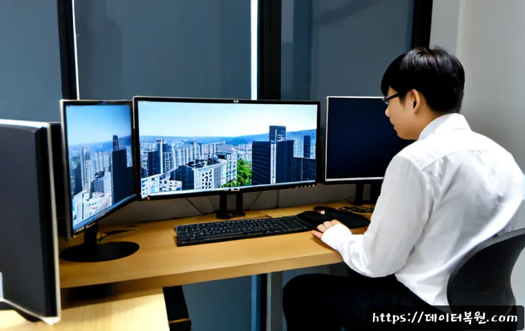 대치동 출장방문윈도우 windows 설치 - Photorealistic onsite Windows installation at a refined Daechi-dong office workstation, technician c...
