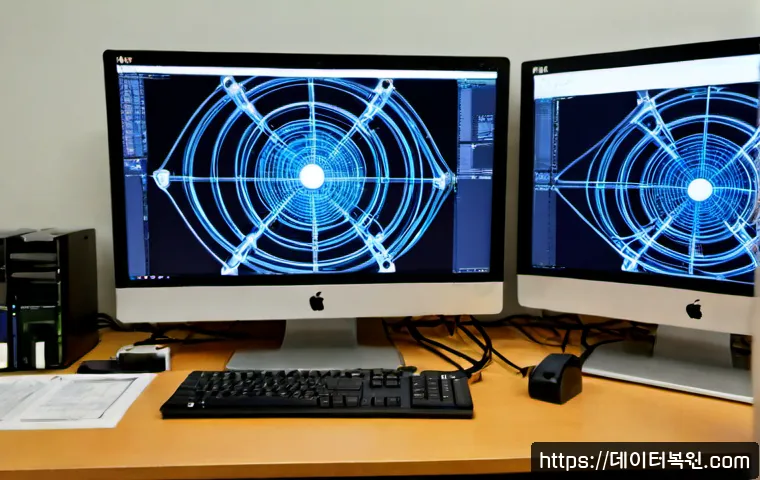 입정동 STATUS_FILE_NOT_FOUND - Photorealistic IT support workstation in an older central Seoul office near small metalworking alley...
