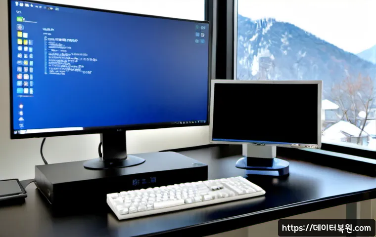 수유동 CRITICAL_PROCESS_DIED - Photorealistic IT support workstation in a compact Suyudong apartment office, high-end desktop monit...