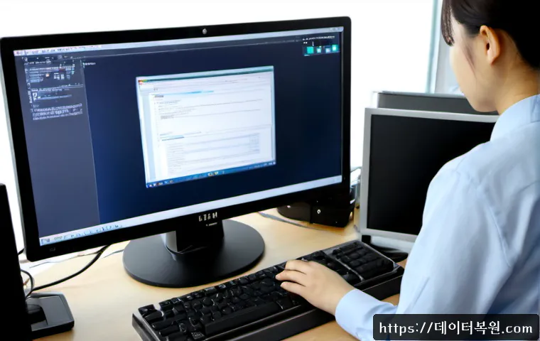 예관동 NTLDR is compressed - Photorealistic IT technician restoring a compact desktop computer at a modern workstation, monitor s...