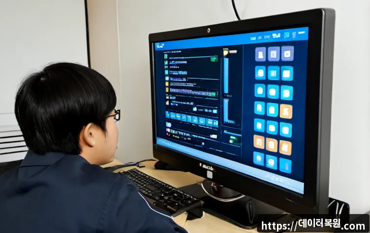 송정동 자동복구 - Photorealistic IT support workstation in a compact Songjeong-dong apartment office, desktop monitor ...