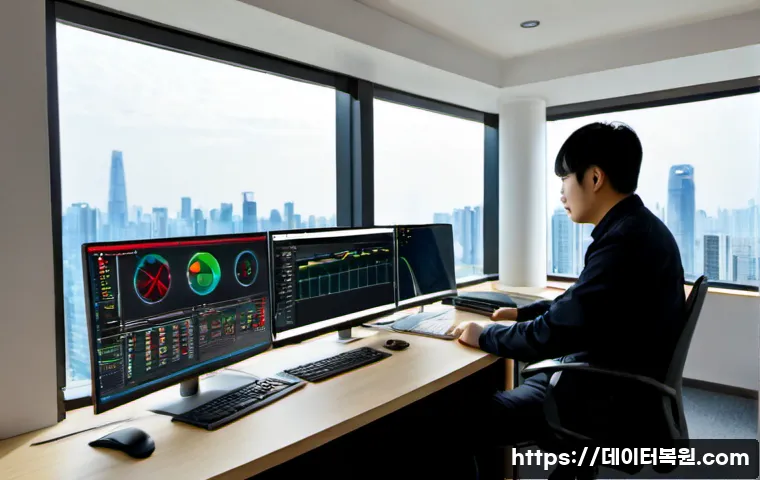 반포동 STATUS_MODULE_NOT_FOUND - Photorealistic IT support workstation in a modern Banpo apartment office, ultrawide monitor showing ...