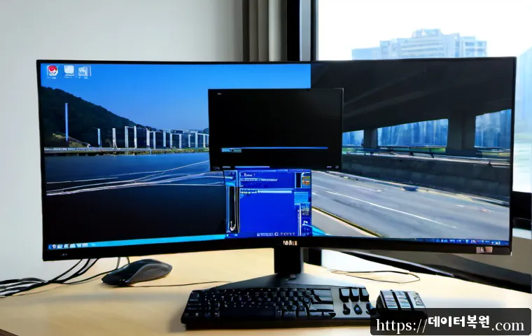 광진구 CRITICAL_PROCESS_DIED - Photorealistic remote IT support workstation in Gwangjin-gu, Seoul, dual monitors showing a blank bl...
