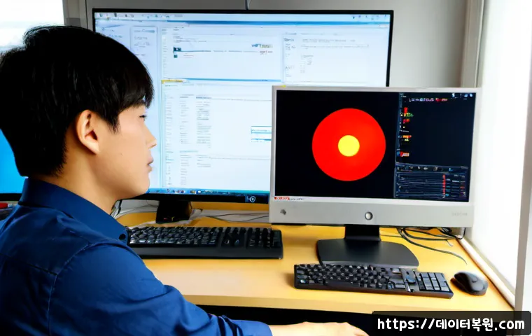 주암동 STATUS_FILE_READ_FAILURE - Photorealistic remote-support workstation in a compact Juam-dong office, an engineer studying a dual...