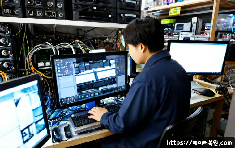 남현동 HDD조립 및 교체수리 - Photorealistic computer repair workstation in a compact Namhyeon-dong electronics shop, technician c...