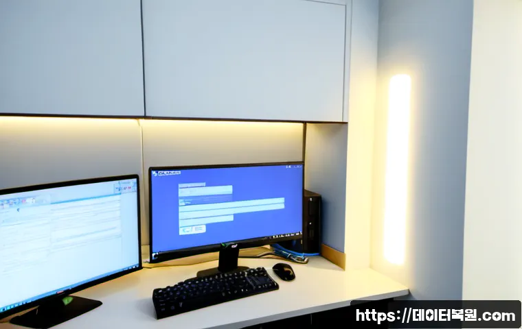 종암동 HAL_INITIALIZATION_FAILED - Photorealistic IT support workstation in a compact Jongam-dong apartment office, dual monitors showi...