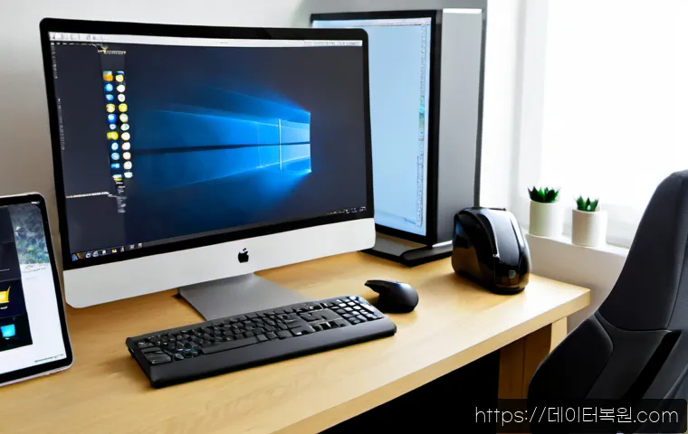 삼각산동 CRITICAL_OBJECT_TERMINATION - Photorealistic IT support workstation in a compact apartment near a forested mountain district, desk...