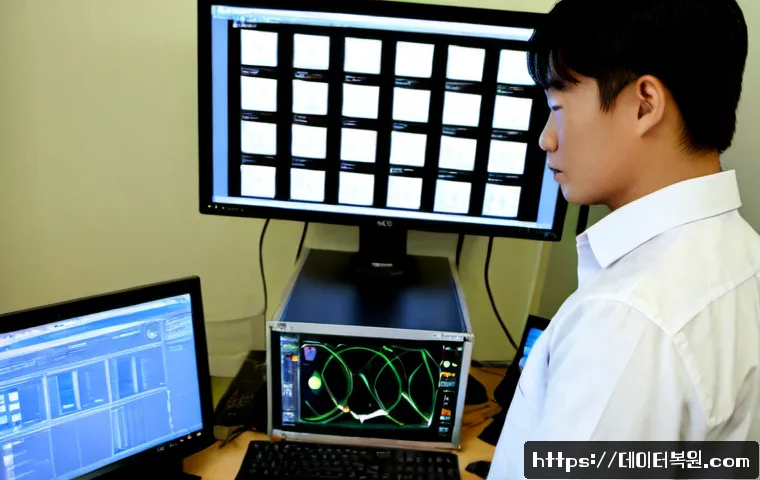 일직동 STATUS_ILLEGAL_INSTRUCTION - Photorealistic remote-support workstation in a modern Gwangmyeong business office near Iljik-dong, t...