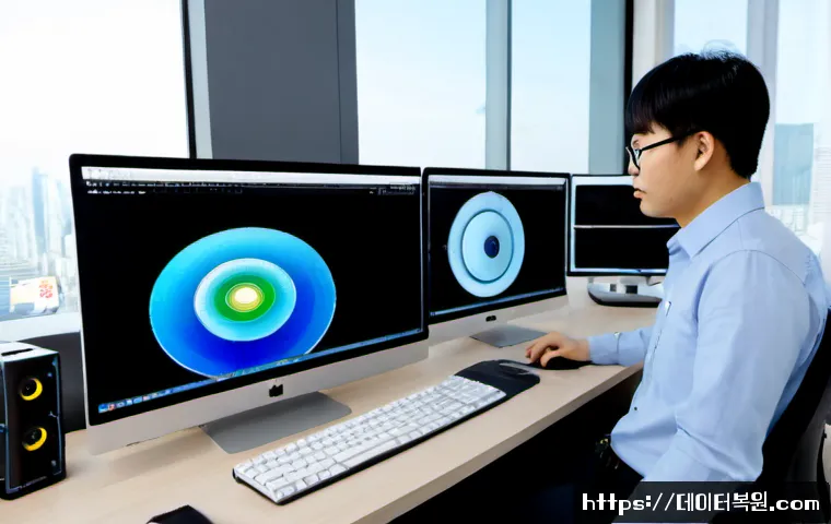 재동 STATUS_KERNEL_THREAD_INTERRUPTED - Photorealistic IT support workstation in a modern Korean office, engineer reviewing a dual-monitor 3...