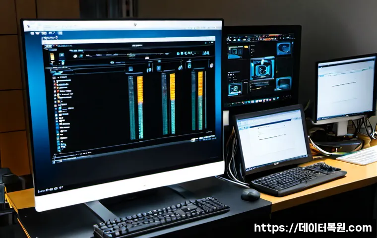 묵정동 부팅안됨 - Photorealistic remote-support workstation in a compact Seoul-style office, desktop computer halted o...