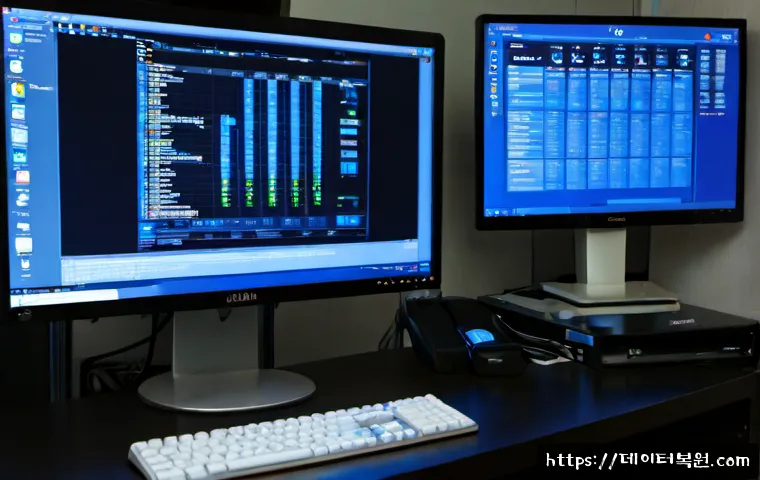 신월동 ACPI_BIOS_ERROR - Photorealistic IT support workstation in Sinwol-dong, a desktop monitor showing an abstract blue sys...