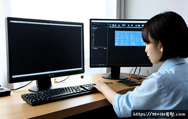 수유동 Press Ctrl Alt Del to restart - Photorealistic remote-support workstation in a compact Suyu-dong apartment office, technician pressi...