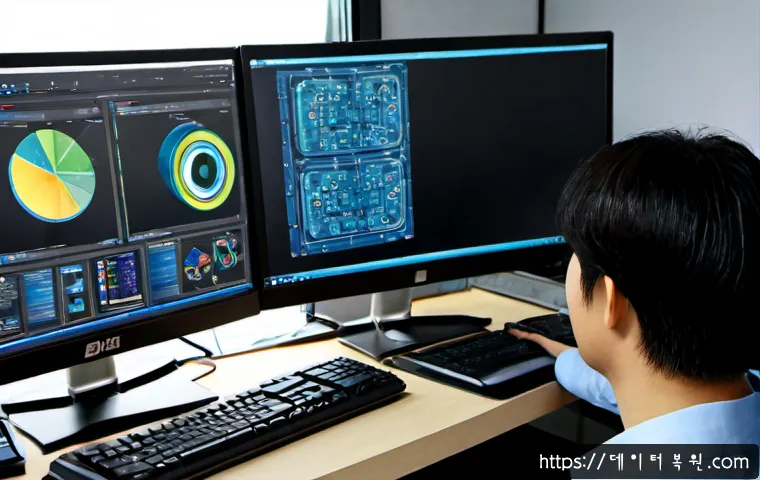 수색동 STATUS_MEMORY_OVERFLOW - Photorealistic IT support workstation in a compact Susaek-dong apartment office, dual monitors showi...