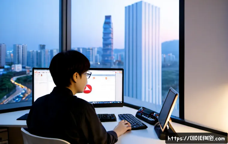 원신동 STATUS_FILE_WRITE_FAILURE - Photorealistic remote-support workstation in a compact Wonshin-dong apartment office, dual monitors ...
