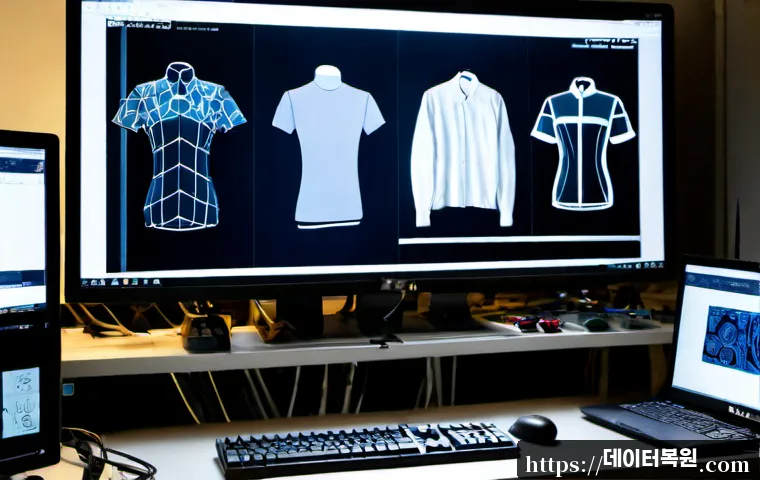 동대문 STATUS_ILLEGAL_INSTRUCTION - Photorealistic computer repair workstation in a compact Dongdaemun fashion workshop, dual monitors s...