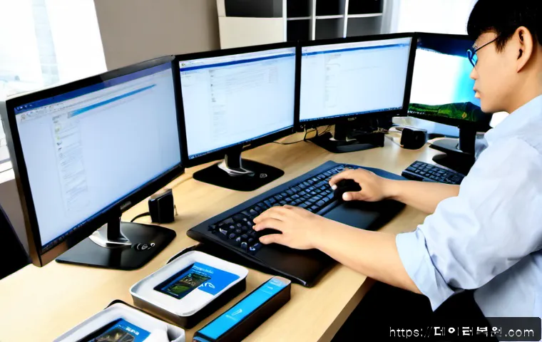 천왕동 운영체제 os 재설치 포맷  초기화 - Photorealistic IT technician reinstalling an operating system on a modern desktop workstation in a t...