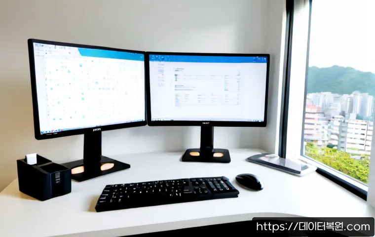 부림동 STATUS_FLOAT_UNDERFLOW - Photorealistic remote-support workstation in a quiet Korean apartment office, dual monitors displayi...