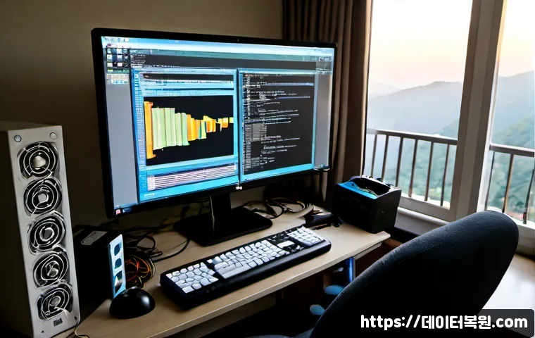 도원동 STATUS_KERNEL_MODULE_INVALID - Photorealistic remote-support workstation in a quiet Korean hillside apartment neighborhood, desktop...