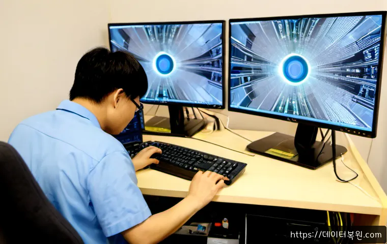 풍동 PAGE_TABLE_CORRUPT - Photorealistic IT repair workstation in Pungdong, desktop computer showing abstract fractured memory...