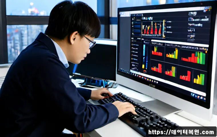 명동 WATCHDOG_VIOLATION - Photorealistic IT support workstation in a compact Myeongdong office, technician reviewing a desktop...