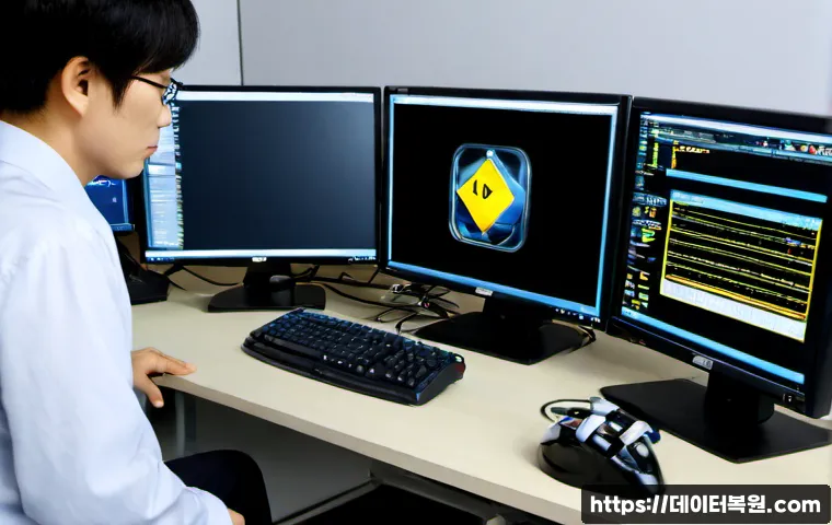 흥인동 STATUS_INSTRUCTION_FAILED - Photorealistic remote IT support workstation in a compact Dongdaemun-area office, technician examini...