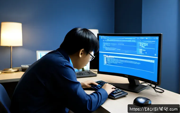 교남동 STATUS_INSTRUCTION_FAILED - Photorealistic remote-support workstation in a compact hillside neighborhood office, frustrated IT s...