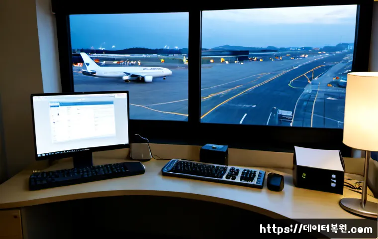 공항동 STATUS_IMAGE_ACCESS_DENIED - Photorealistic remote-support workstation in a compact Airport-dong apartment office, dual monitors ...