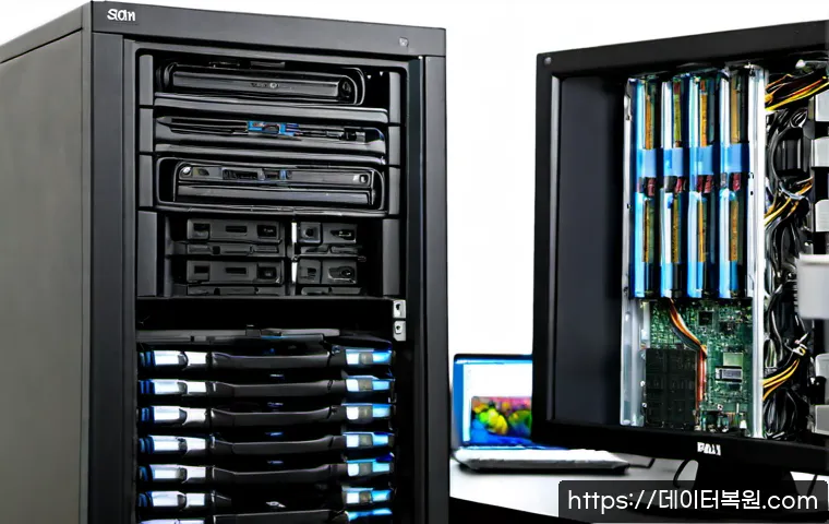 중학동 FAT32_FILE_SYSTEM - Photorealistic IT support workstation in a compact downtown office near a quiet Korean civic distric...