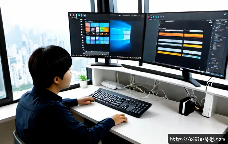 삼송동 부트캠프설치 - Photorealistic PC support workstation in a modern Samsong-dong apartment office, technician installi...