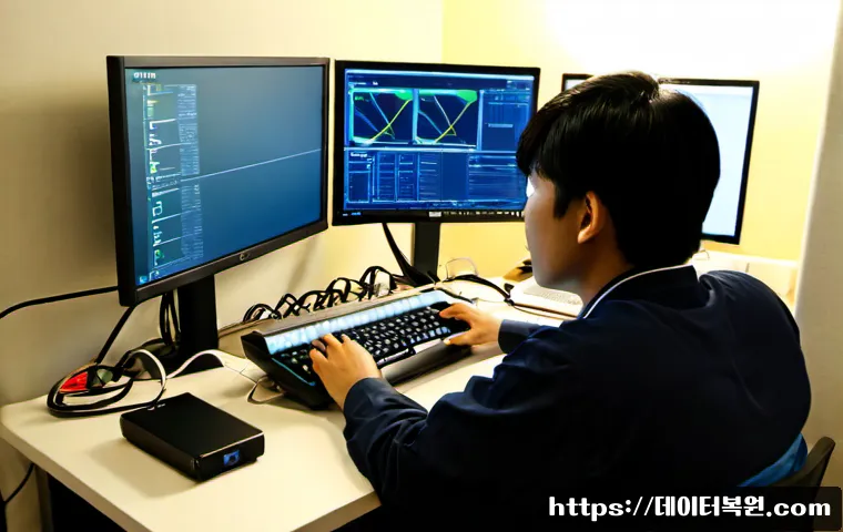 북한동 케이블연결확인 - Photorealistic remote-support workstation in a compact apartment near a forested hillside district, ...