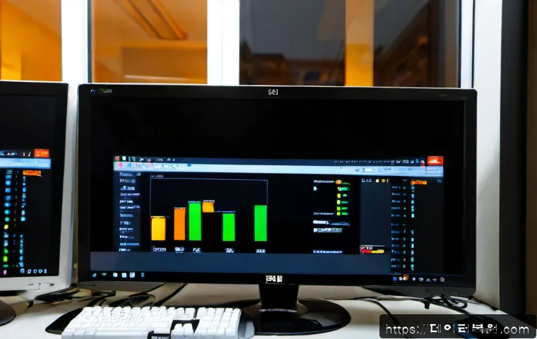 명동 STATUS_KERNEL_PERMISSION_DENIED - Photorealistic IT support workstation in a compact Myeongdong office, desktop monitor showing a clea...