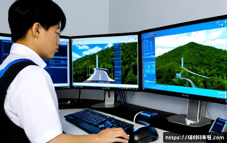 우장산 STATUS_KERNEL_HANDLE_INVALID - Photorealistic IT support workstation in a modern office near a wooded urban hillside, dual monitors...