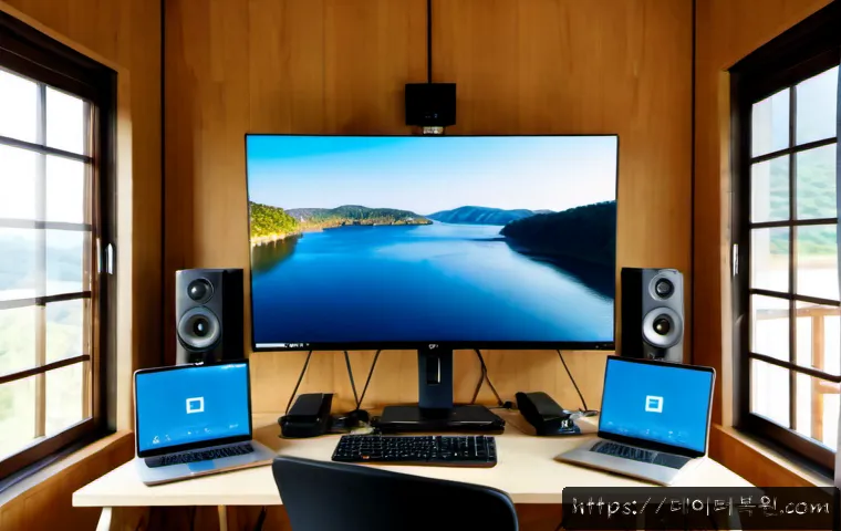 청평면 STATUS_PAGEFILE_MISSING - Photorealistic remote-support workstation in a quiet Cheongpyeong-myeon home office, dual monitors s...