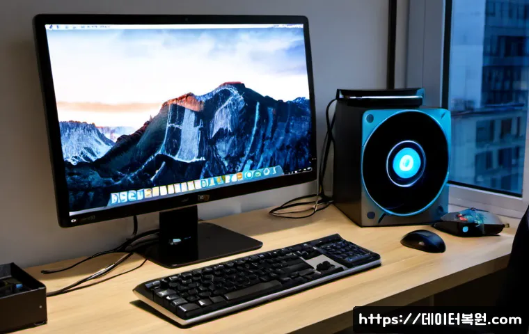 탄현동 INACCESSIBLE_BOOT_DEVICE - Photorealistic IT support workstation in a modern apartment office in Tanhyeon-dong, desktop PC paus...