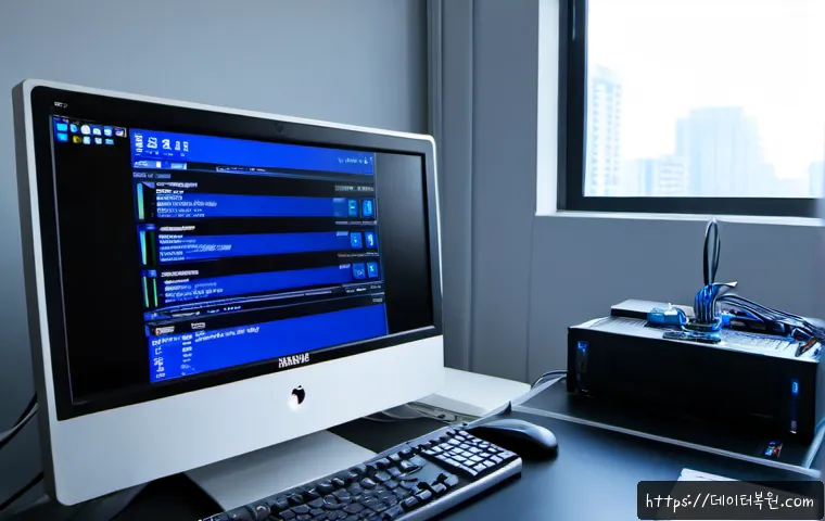 충신동 SYSTEM_SERVICE_EXCEPTION - Photorealistic IT support workstation in a compact Chungsin-dong apartment office, desktop monitor s...