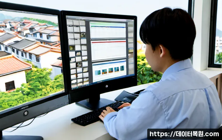 염리동 STATUS_INVALID_IMAGE_FORMAT - Photorealistic IT support workstation in a compact hillside neighborhood office, technician reviewin...