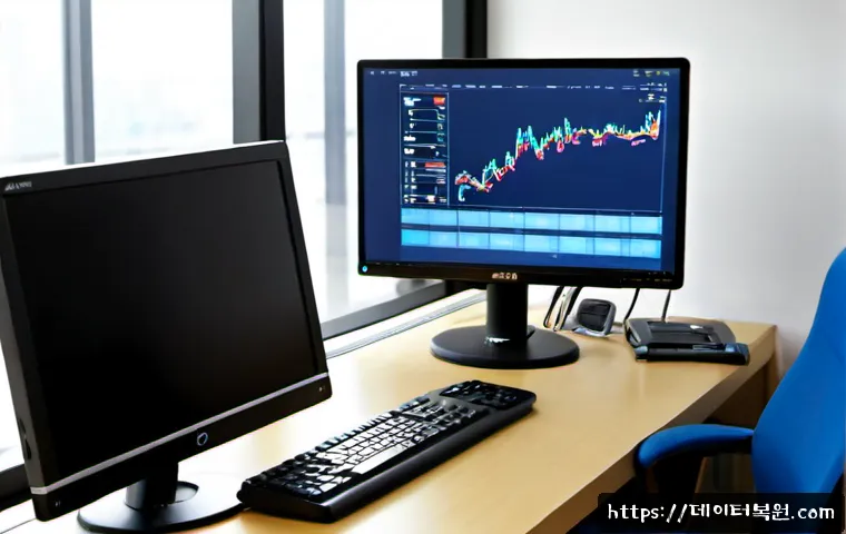 창릉동 블루스크린 - Photorealistic remote-support workstation in a quiet Changneung-dong apartment, dual monitors with o...