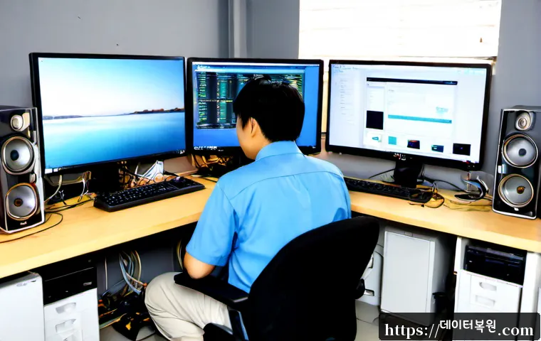 도원동 공장초기화복구 - Photorealistic remote-support workstation in a compact Dowon-dong electronics repair office, technic...