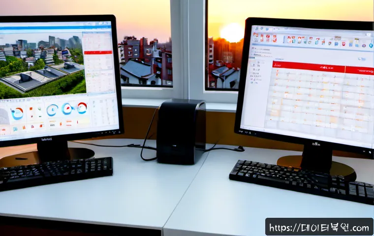 쌍문동 STATUS_FLOAT_DIVIDE_BY_ZERO - Photorealistic software support workstation in a compact Ssangmun-dong apartment office, dual monito...