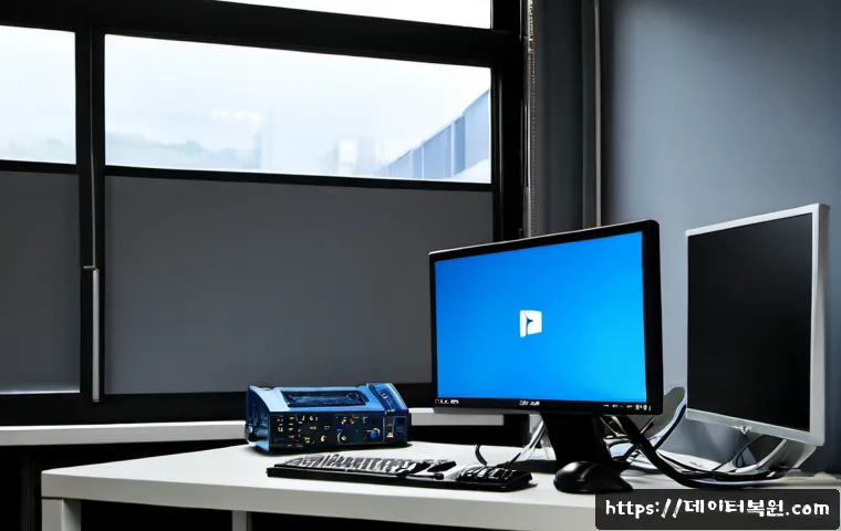 양평동 DPC_WATCHDOG_VIOLATION - Photorealistic IT support workstation in Yangpyeong-dong, Seoul, with a desktop monitor showing a bl...