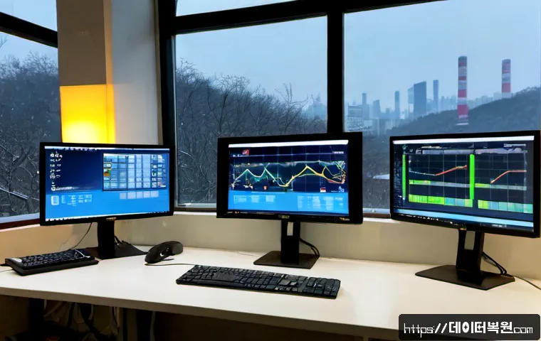 성동구 STATUS_KERNEL_CONNECTION_TIMEOUT - Photorealistic IT support workstation in a Seongdong-gu converted industrial loft, dual monitors sho...